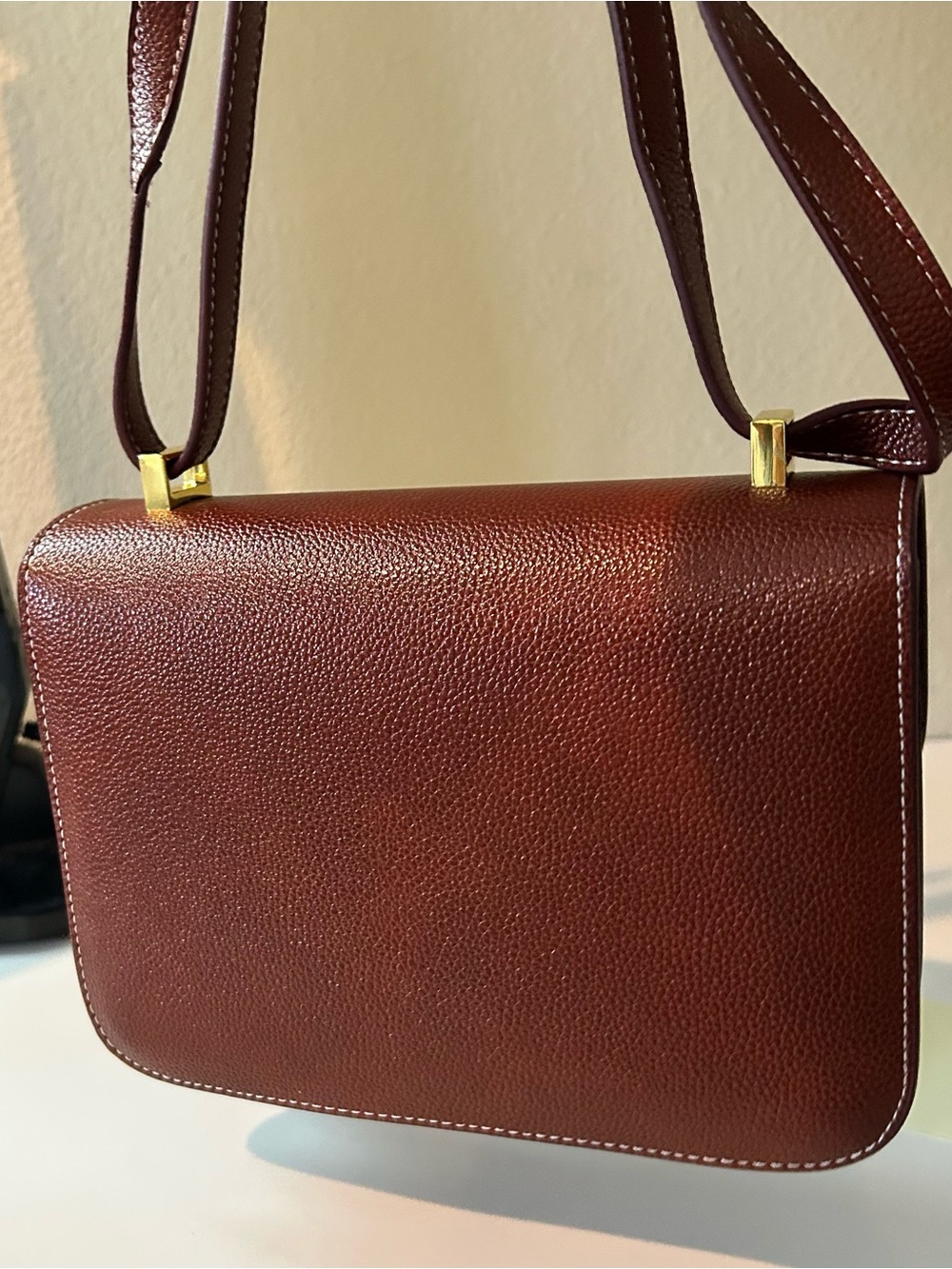 23cm Large Brown Leather Box Bag